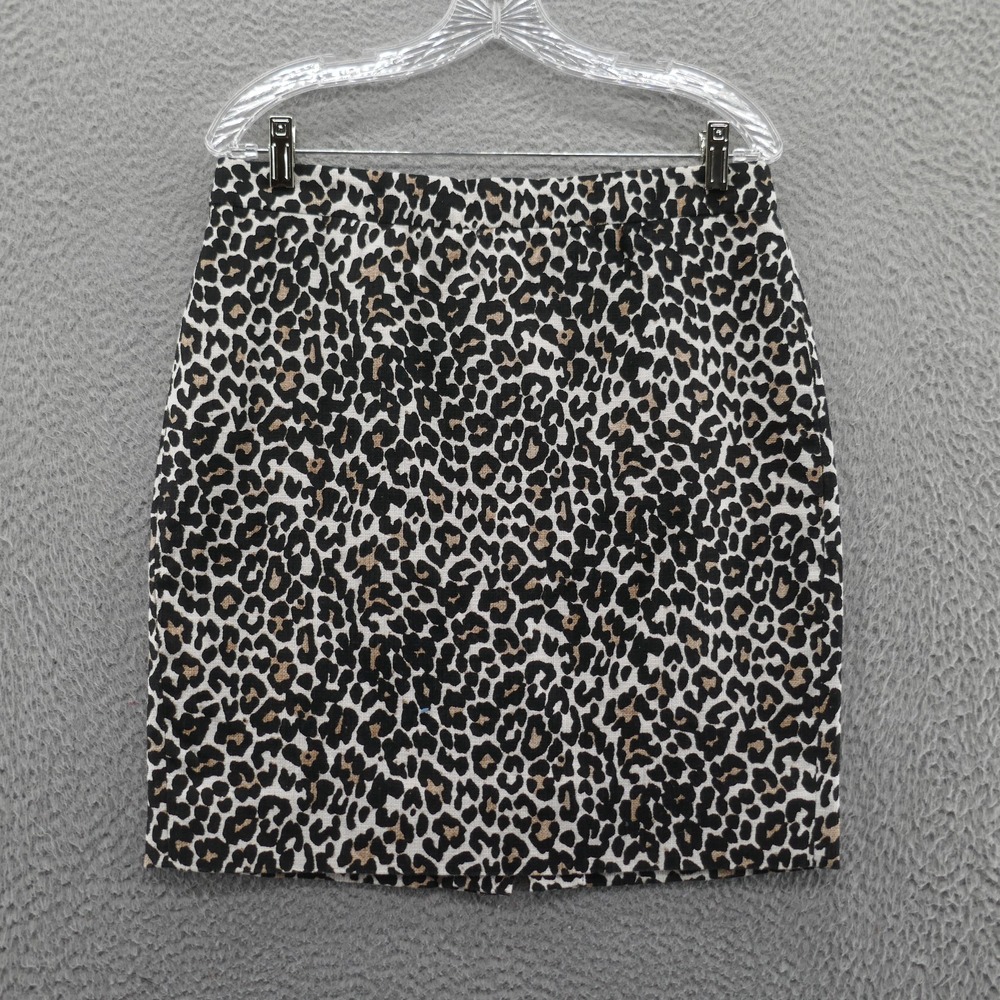 J Crew Womens Pencil Skirt Size 10 Petite Black Ivory Animal Print Preppy Career